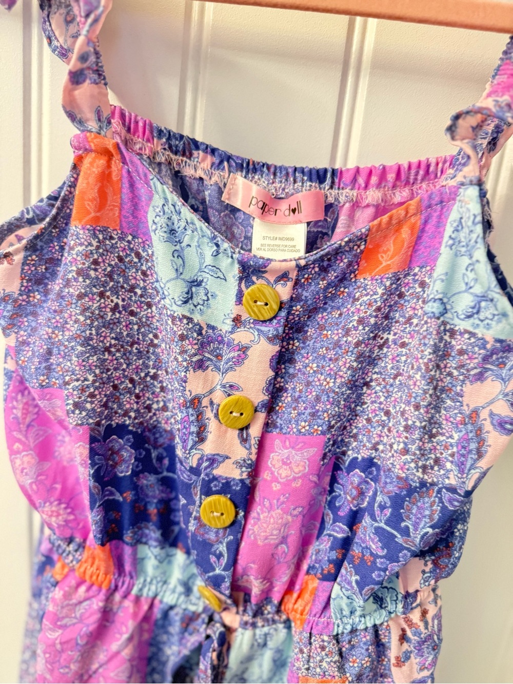 Girls Purple Patchwork Ruffle-Strap Sundress - Picture 2 of 3